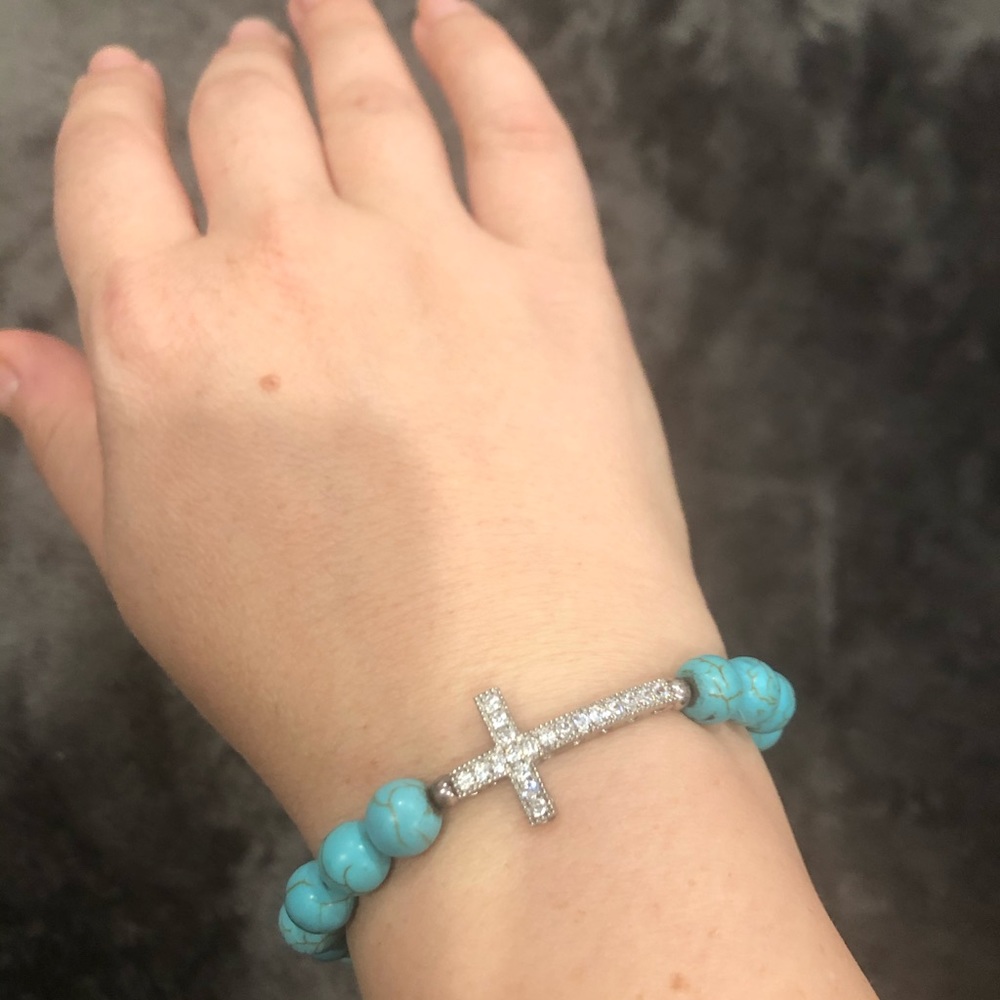 Turquoise bracelet with cz cross